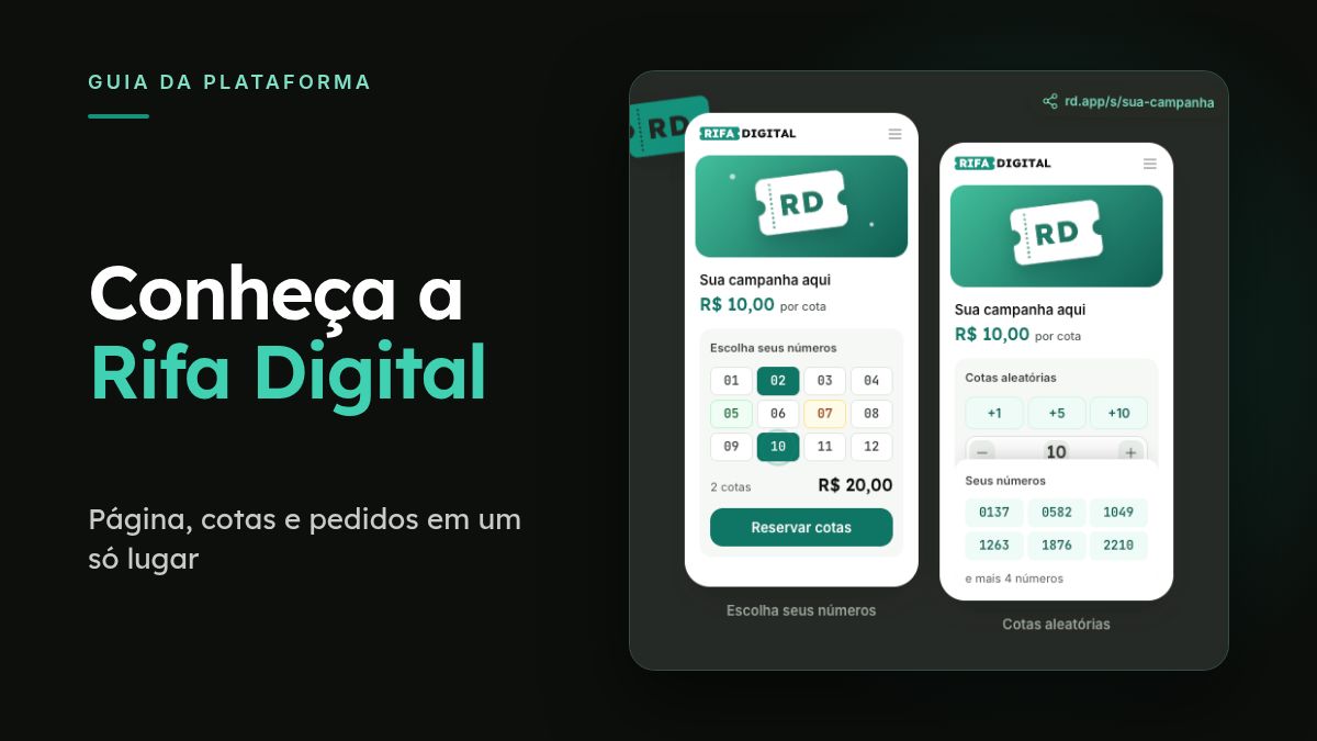 Página da campanha na Rifa Digital em uma capa verde com interface e valores ilustrativos