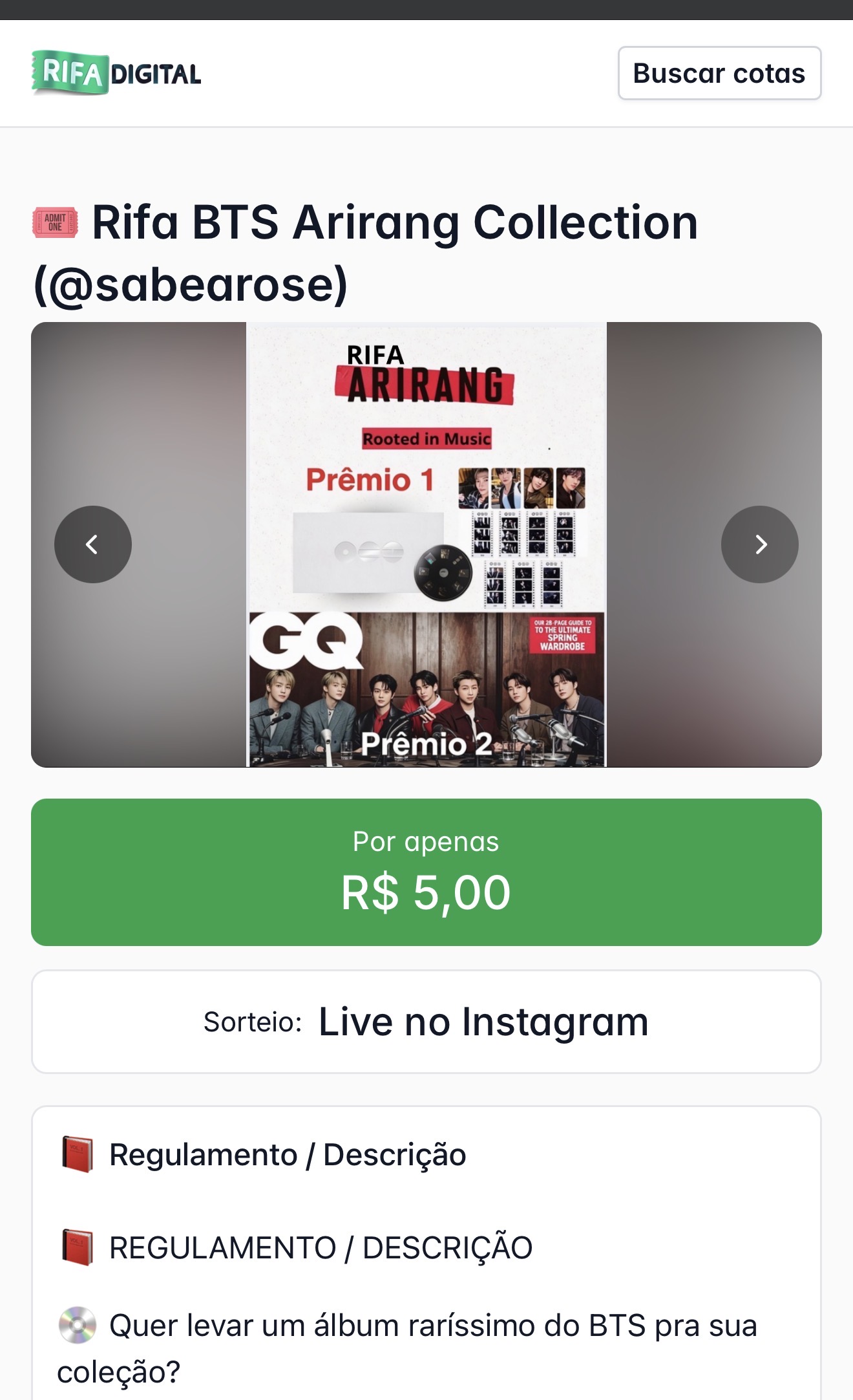 🎟️ Rifa BTS Arirang Collection (@sabearose)