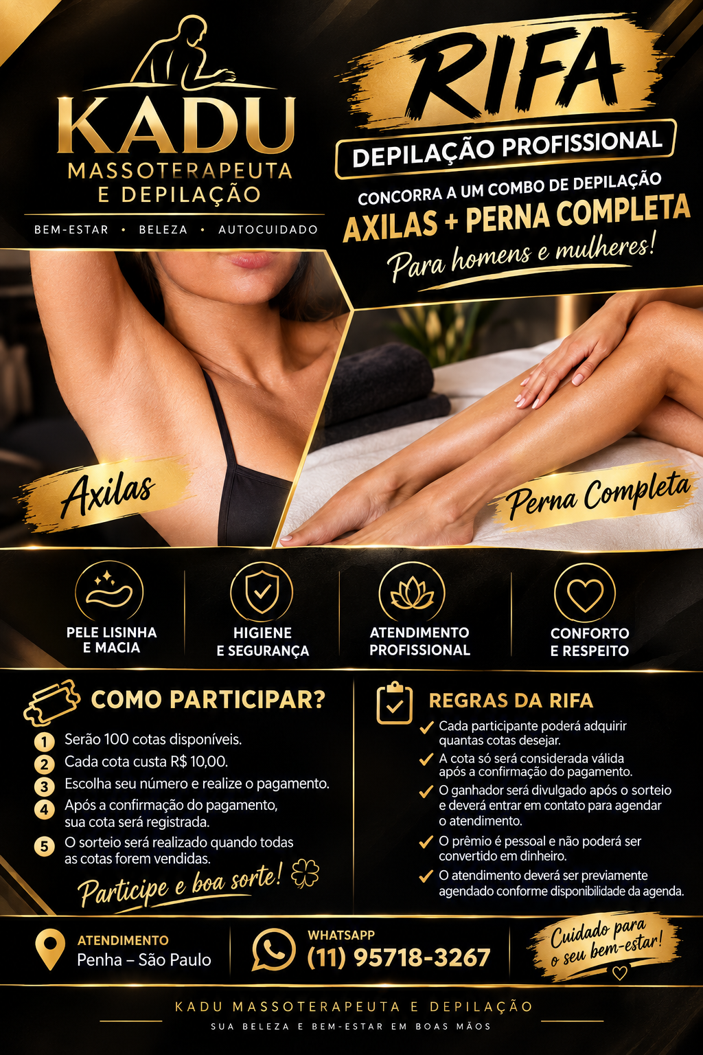 🎟️ RIFA – DEPILAÇÃO | AXILAS + PERNA COMPLETA